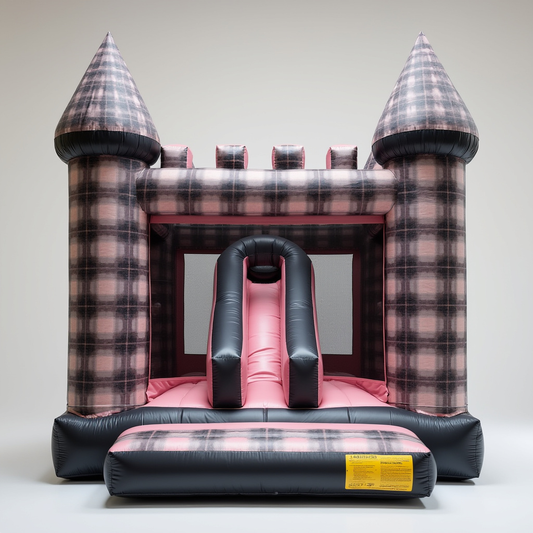 Chic Pink & Plaid 12ft x 12ft Bounce House with Slide©