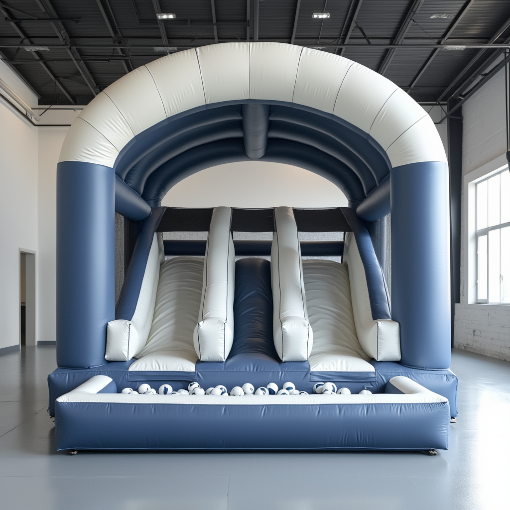 Blue and White Triple Slide Inflatable