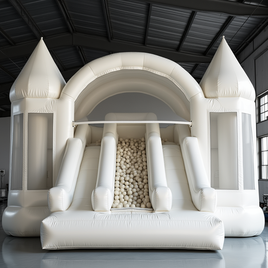 White Castle Ball Pit Inflatable with Dual Slides