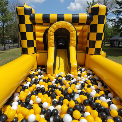 Yellow and Black Checkered Bounce House with Ball Pit