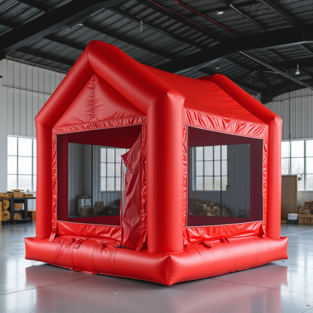 Red Bounce House with Black Mesh Walls