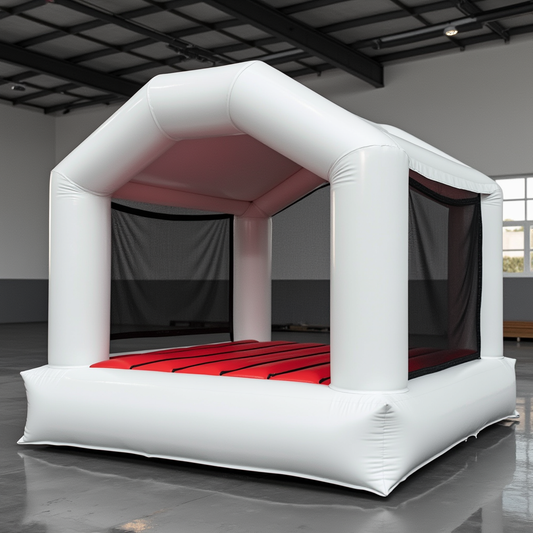 White Frame Bounce House with Red Floor