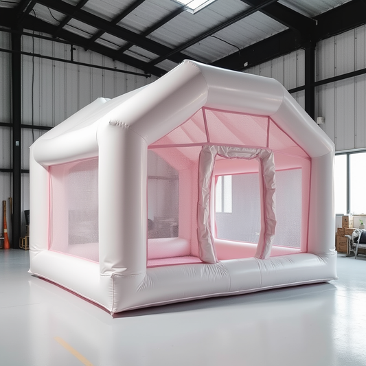 White Bounce House with Pink Mesh