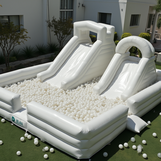 Lux White Inflatable Ball Pit with Double Slide (14ft x 14ft x 12ft)