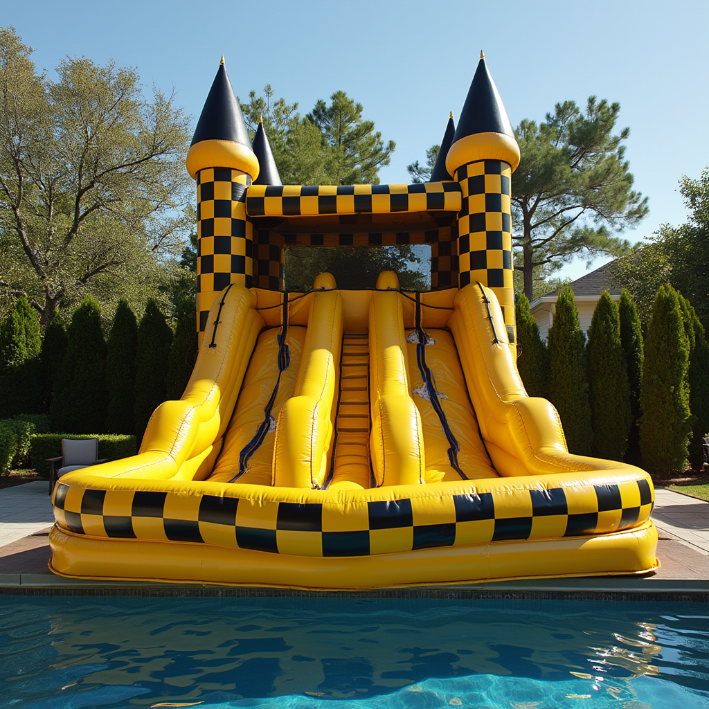 Yellow and Black Checkered Bounce House with Ball Pit