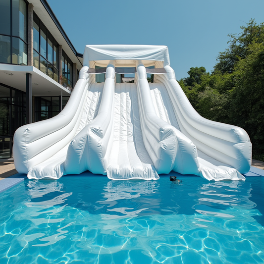 White Triple-Lane Inflatable Pool Slide