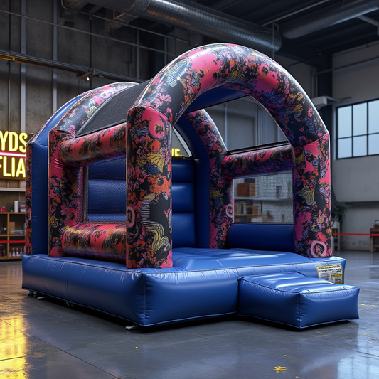 Black & Blue Graphic Open Concept Bouncy Castle