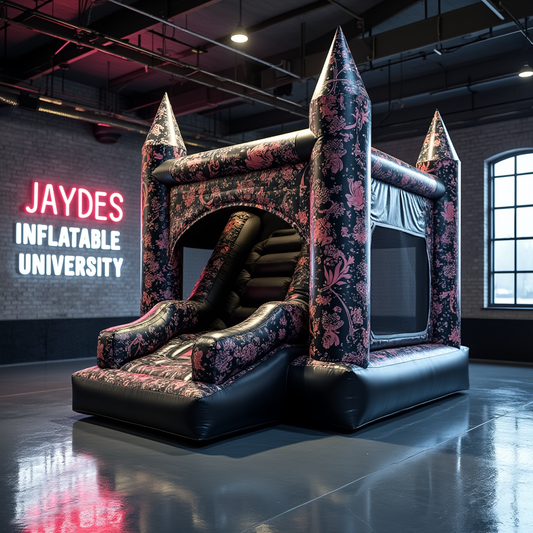 Black Floral Bounce House with Slide