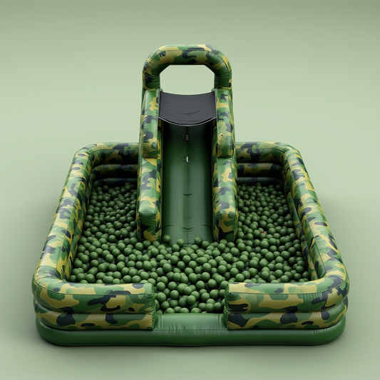 Camo-Themed Inflatable Slide with Ball Pit