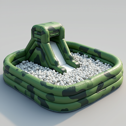 Camo-Themed Inflatable Slide and Ball Pit