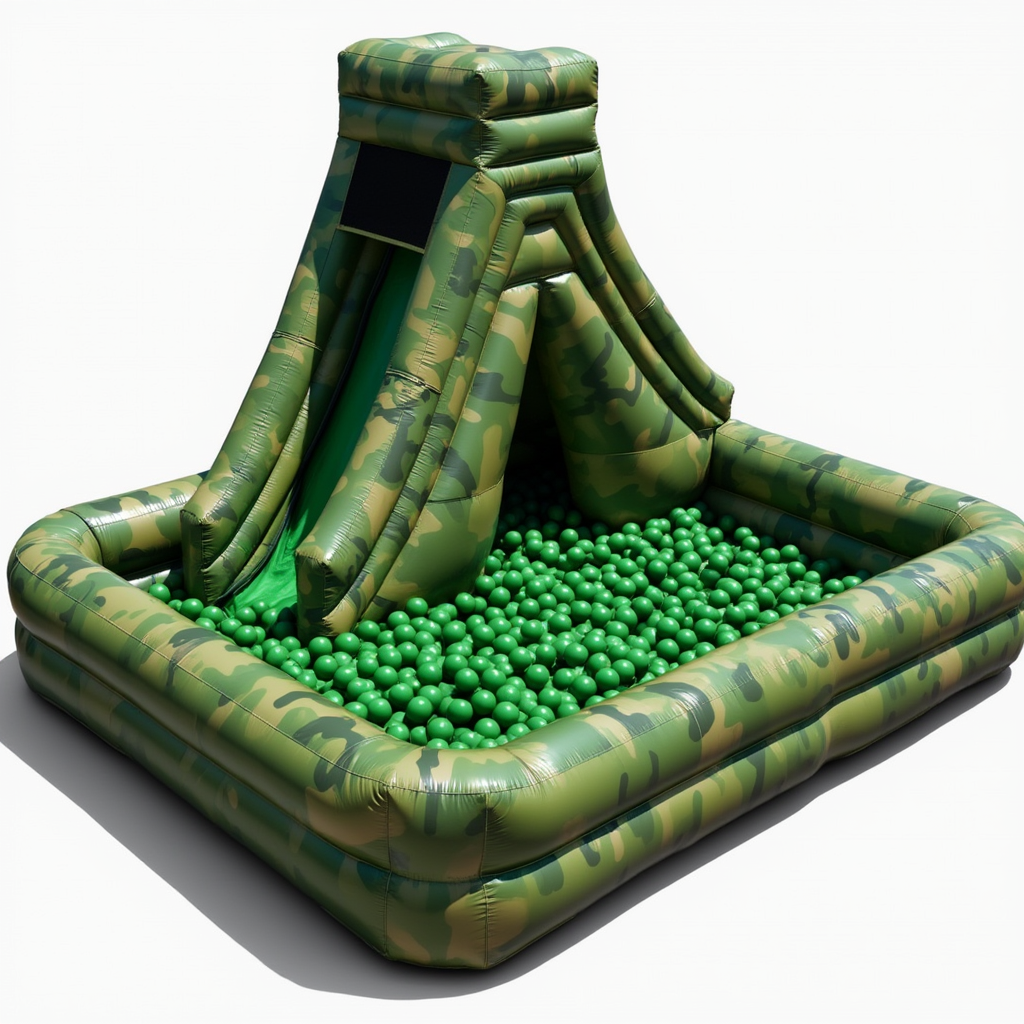 Camo-Themed Inflatable Slide with Ball Pit