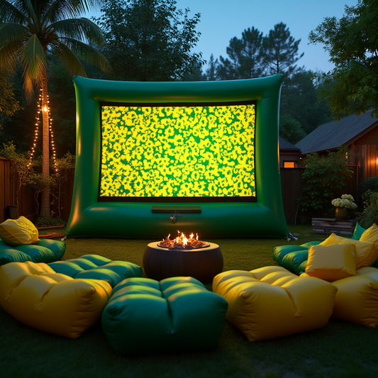 Jamaican-Themed Inflatable Movie Screen with Lounge Chair