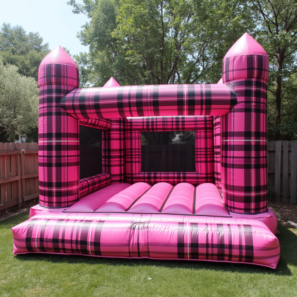 Pink Plaid Open-Concept Bounce House