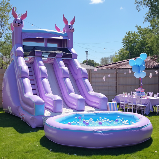 Lilac Bunny Inflatable Water Slide & Pool Combo