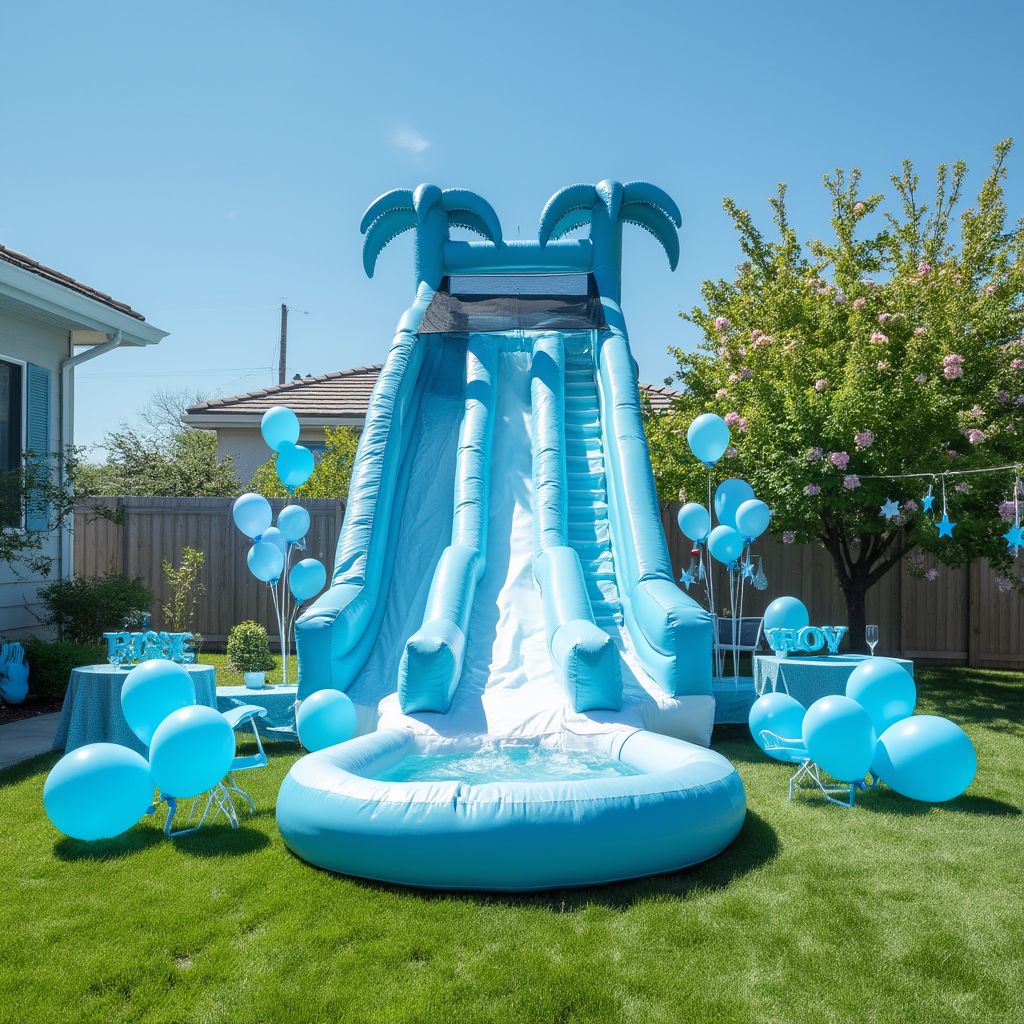 Blue Tropical Paradise Inflatable Water Slide & Pool Combo