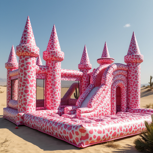 Large Pink Cheetah Print Obstacle Course with Ball Pit,& Slide