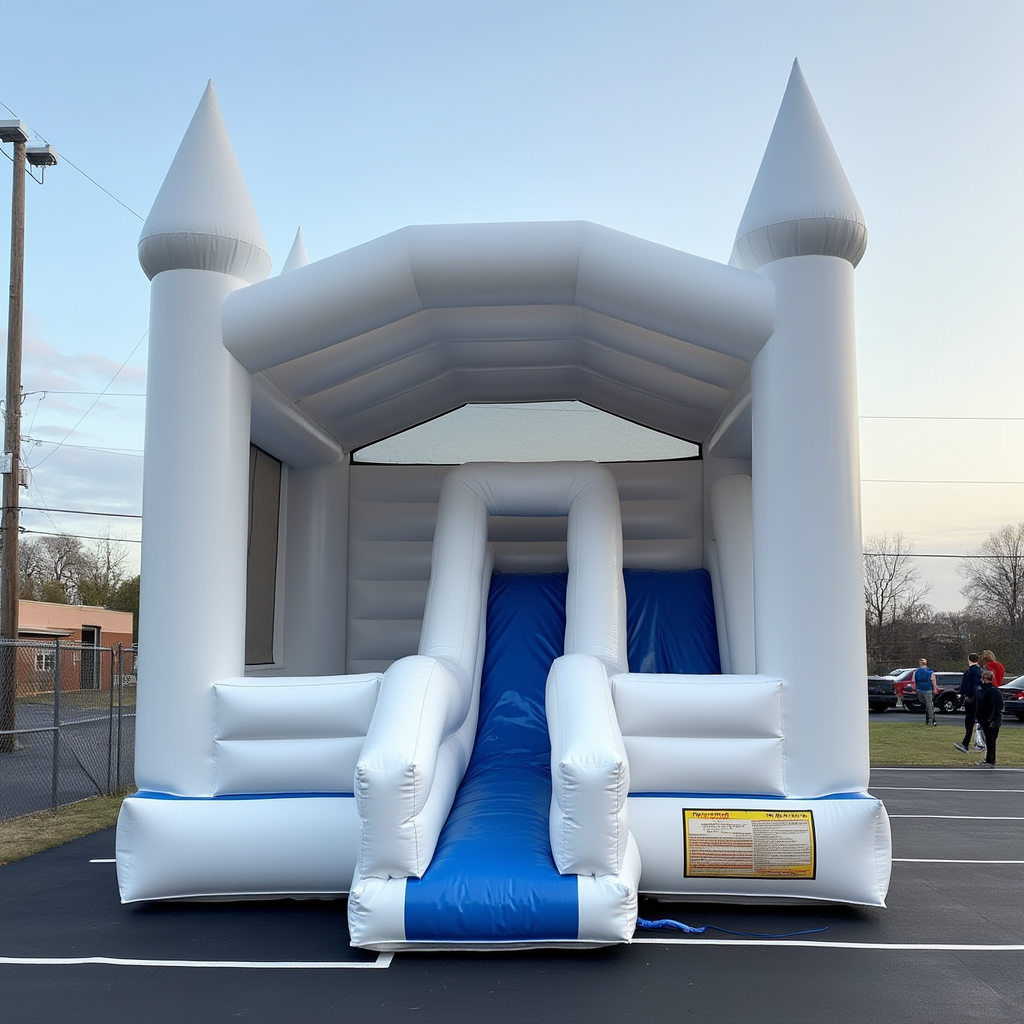 Open Concept White and Blue Inflatable Slide Combo