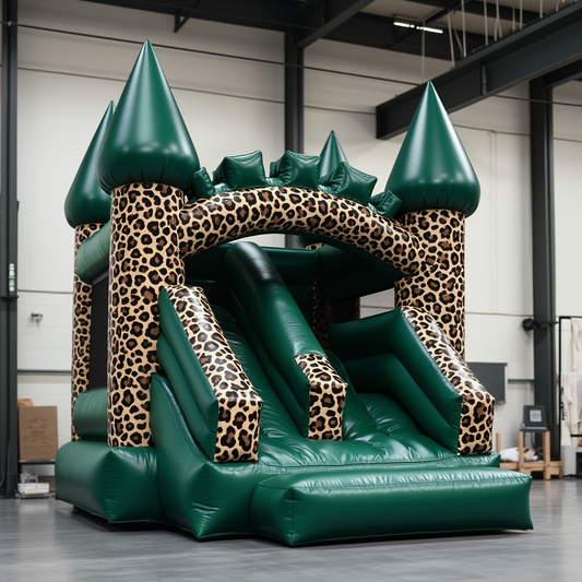 Green Leopard Print Bouncy Castle with Slide