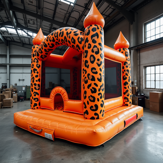 Orange Leopard Print Bouncy Castle with Ball Pit